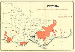 Extent of the 1939 Black Friday bushfires in Victoria