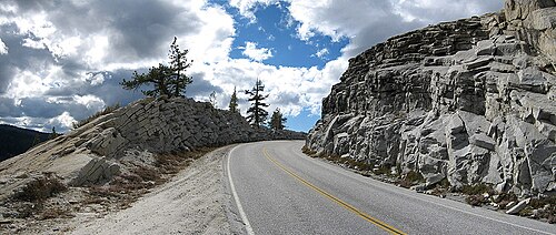 Exfoliation joints exposed in a road cut in Yosemite National Park, California