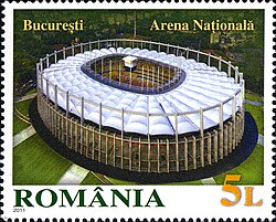 Arena Națională, opened in 2011, the national stadium of Romania, as seen on a Romanian stamp (2011)