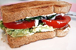 A vegan sandwich with egg-free variety of mayonnaise