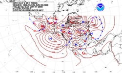 Map showing atmospheric pressure in millibar, or hectopascals