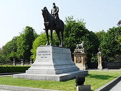 Equestrian statue of Leopold II of Belgium, the sovereign of the Congo Free State from 1885 to 1908, Regent Place in Brussels, Belgium