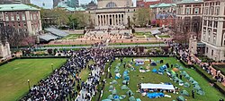 A crowd surrounds the East Lawn around the time of the arrests, shortly before occupying the West Lawn, April 18.