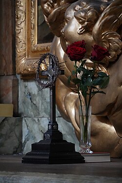 The altar cross of Hedvig Eleonora Evangelical-Lutheran Church on Good Friday in Östermalm, Sweden