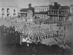 Spanish troops before they departed to engage the American forces at Hormigueros, Puerto Rico