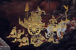 Scene from the Ramakien depicted on a mural at Wat Phra Kaew