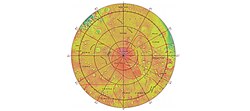 MOLA map showing boundaries of Terra Sirenum near the south pole and other regions
