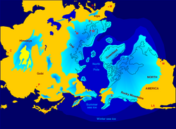 Northern hemisphere glaciation during the last ice ages during which three to four kilometer-thick ice sheets caused a sea level lowering of about 120 m