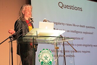 Chalmers on stage for an Alan Turing Year event at De La Salle University, Manila, 27 March 2012