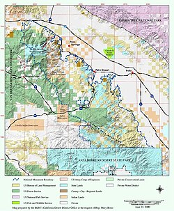 Map of the Santa Rosa and San Jacinto Mountains National Monument showing examples of checkerboarding