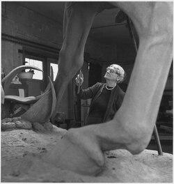 Anna Hyatt Huntington works on a statue of Jose Marti, a Cuban hero