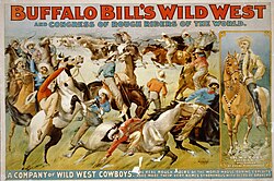 Buffalo Bill's wild west and congress of rough riders of the world – circus poster showing cowboys rounding up cattle, c. 1899