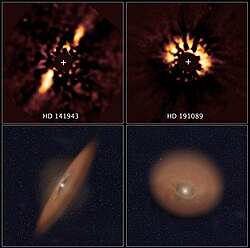 Debris disks detected in HST archival images of young stars, HD 141943 and HD 191089, using improved imaging processes (April 24, 2014).