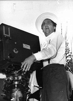 Federico Fellini on the set of Il Bidone, 1955.
