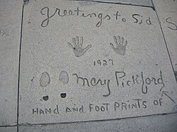 Pickford's handprints and footprints at Grauman's Chinese Theatre in Hollywood, California