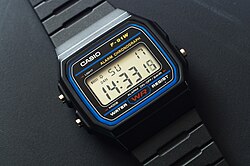 Water Resist marking on the front of the Casio F-91W wristwatch