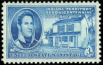 1950 postal issue of Harrison commemorating Indiana's 150th anniversary of statehood
