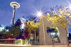Nighttime view of MOPOP
