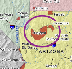 Hualapai Reservation shown in Northwestern Arizona