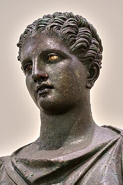 This bronze statue of Artemis in the Archaeological Museum of Piraeus (Athens) dates from the mid-fourth century BCE and was given to sculptor Euphranor.