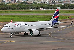 A LATAM Brasil Airbus A320neo at Salgado Filho International Airport in 2016.