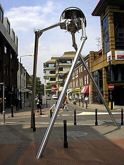 Statue of a tripod from The War of the Worlds in Woking. The book is a seminal depiction of a conflict between humankind and an extraterrestrial race.