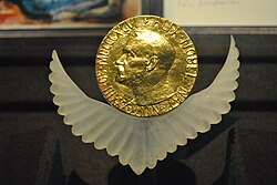 The Nobel Peace Prize Medal awarded to Rigoberta Menchú is safeguarded in the Museo del Templo Mayor in Mexico City.
