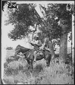 Bloody Knife, Custer's scout, on Yellowstone Expedition, 1873 - NARA - 524373. Bloody Knife was Arikara Indian, although Custer has him as Crow in his Official Report of the fight with the Lakotas at Honsinger Bluff on the Yellowstone.[46]