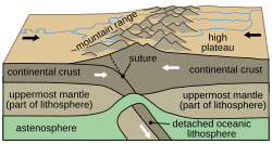 Illustration of continental collision as a result of convergence