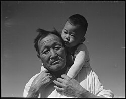 Grandfather and grandson at Manzanar Relocation Center