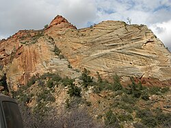 Cross-bedding of sandstone near Mt. Carmel road, Zion Canyon