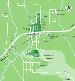 A map of Prambanan Plain shows a high concentration of temples dotted the landscape, which possibly the location of Mataram capital.