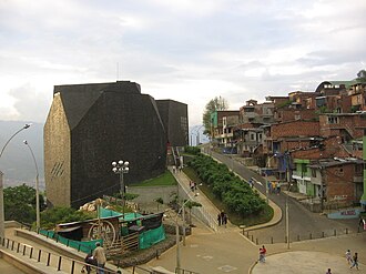 The Spain Library Park building in the Santo Domingo Savio neighborhood of Medellín.