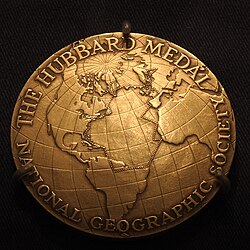Hubbard Medal awarded to Anne Morrow Lindbergh, showing her flight route