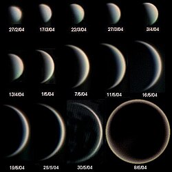 The evolution of the apparent diameter and phases of Venus