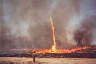 A flame-filled fire whirl