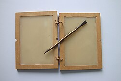 Reproduction Roman-style wax tablet, from which the codex evolved