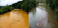 Before (left) and after (right) a cleanup project of the Little Conemaugh River[56]