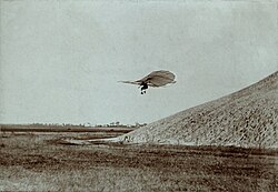 Otto Lilienthal in mid-flight, c. 1895