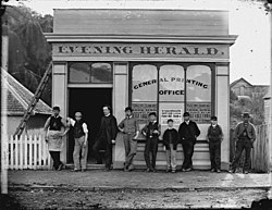 The Evening Herald staff, Wanganui, c. 1870, including John Ballance (third from left)