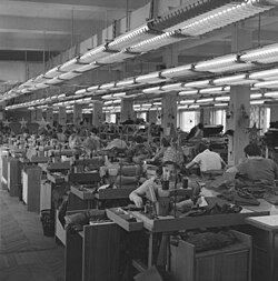 Suits for men are manufactured at the Bolshevichka garment factory by women