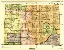 "Colorado 1" map, Indian Land Cessions in the United States (1899): Big Sandy Creek marks the eastern boundary of area 477,[15] colored in green
