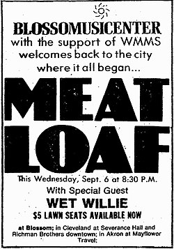 A printed ad for a Meat Loaf concert in 1978