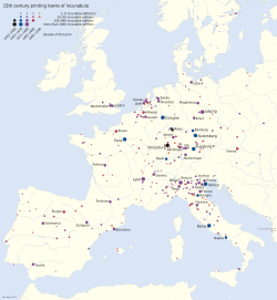 The rapid spread of printing from Mainz in the 15th century