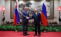 Slovak Prime Minister Robert Fico with Russian President Vladimir Putin in Beijing, 2025
