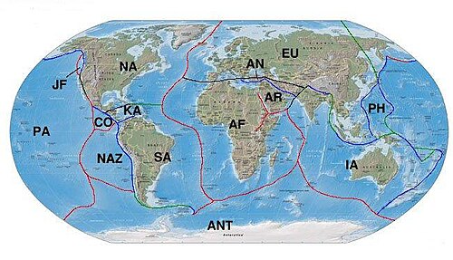 Map showing the Indo-Australian plate (IA) and other major plates