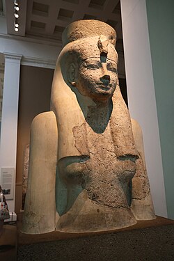 Statue of Goddess Hathor at the British Museum, London, UK.