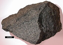 Gabbro specimen showing phaneritic texture, from Rock Creek Canyon, eastern Sierra Nevada, California
