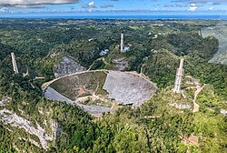 The Arecibo Telescope during demolition process, December 2021