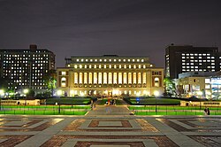 The notable architectural design of Butler Library at Columbia University, an Ivy League university in Manhattan[259]
